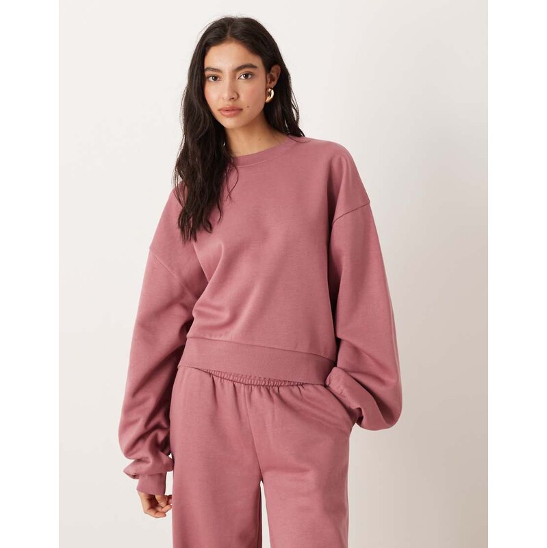 ASOS DESIGN balloon sleeve brushback sweatshirt in rose pink