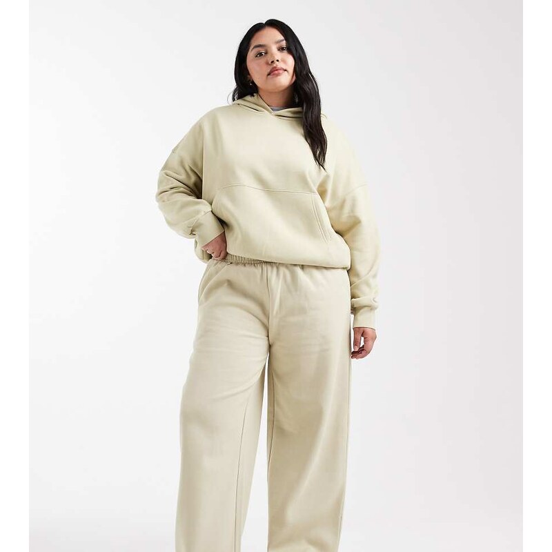 ASOS Curve ASOS DESIGN Curve wide leg brushback jogger in olive green 115515711