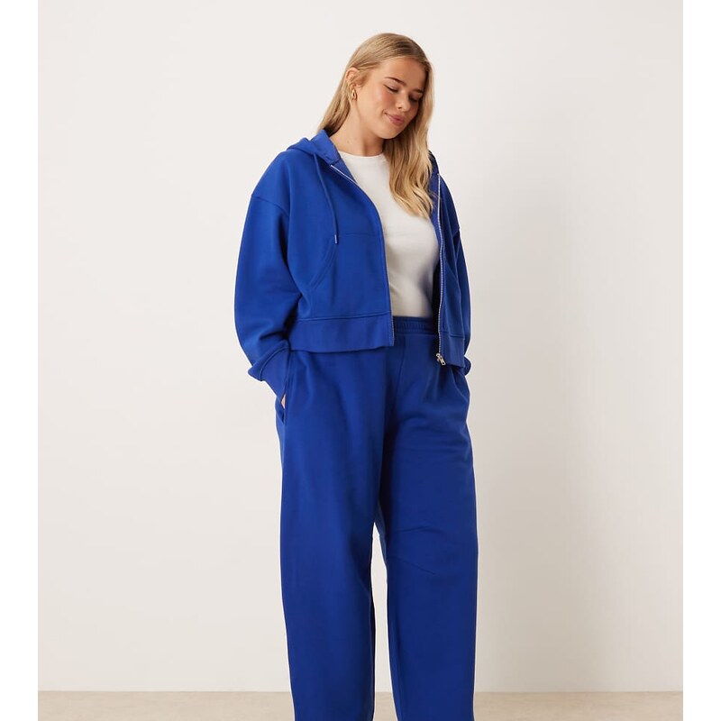 ASOS Curve ASOS DESIGN Curve barrel leg brushback jogger in deep blue 115515717