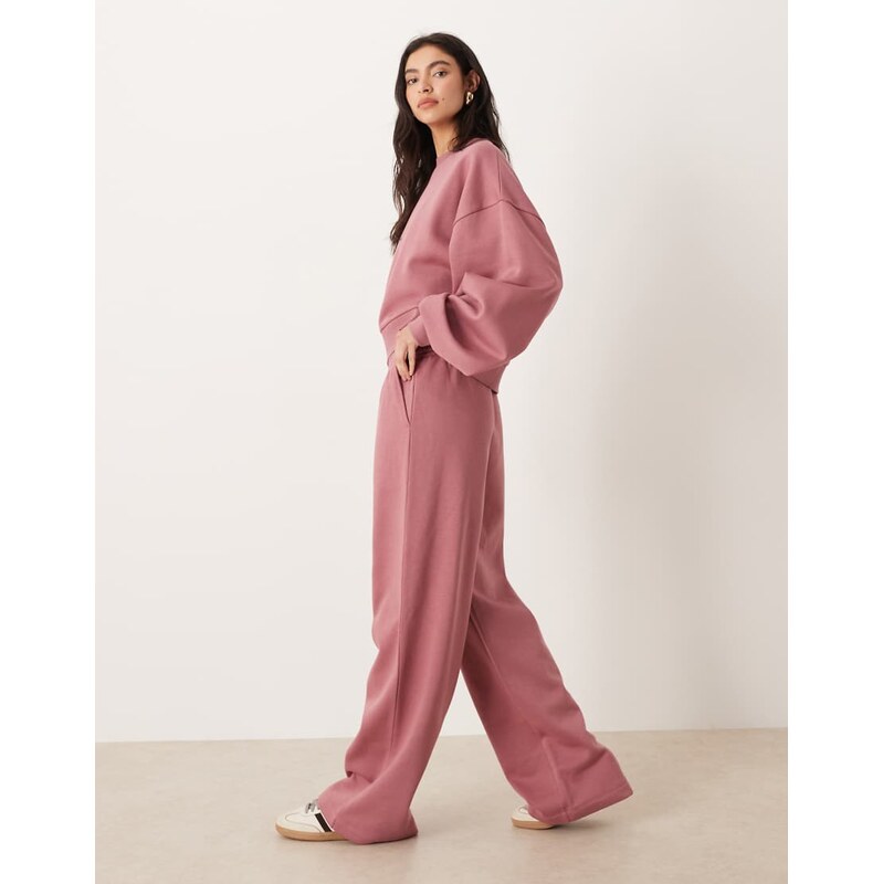 ASOS DESIGN wide leg brushback jogger in rose pink 115515719