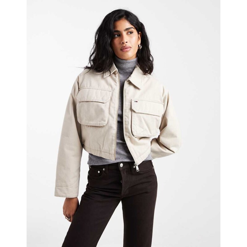 Tommy Jeans cropped workwear pocket jacket in ecru-White 111191862