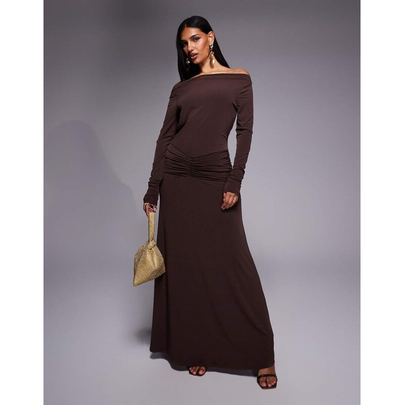 Daska jersey maxi dress bow back detail in chocolate brown 111191896