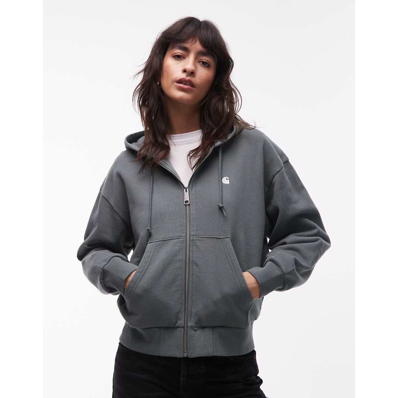 Carhartt WIP casey zip through hoodie in grey-Green