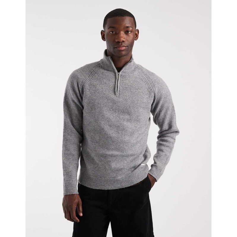 Threadbare knitted quarter zip jumper in light grey