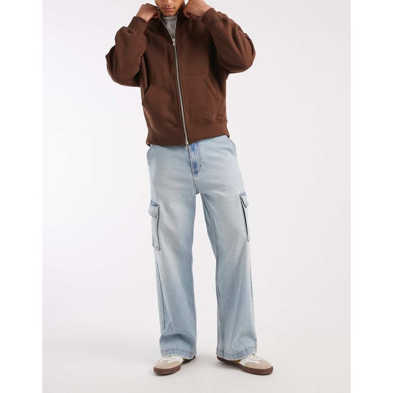 Hollister super baggy cargo jeans in light blue wash