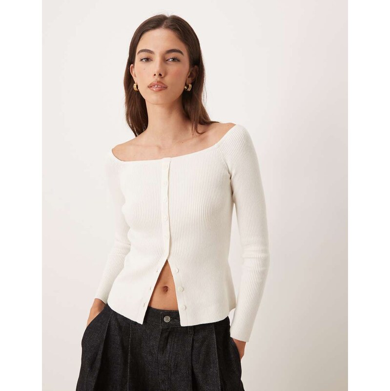 Abercrombie & Fitch button through off shoulder top in cream-White 111191955