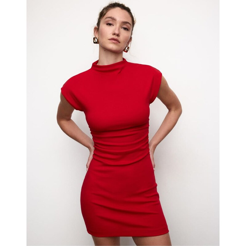 Stradivarius Fitted short dress with ruched detail in red 111191960