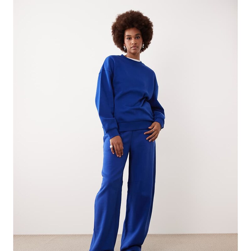 ASOS Tall ASOS DESIGN Tall barrel leg brushback jogger in deep blue 115515723