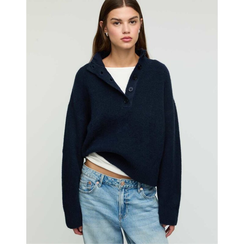 Stradivarius Knit jumper with buttons in navy blue 111201883