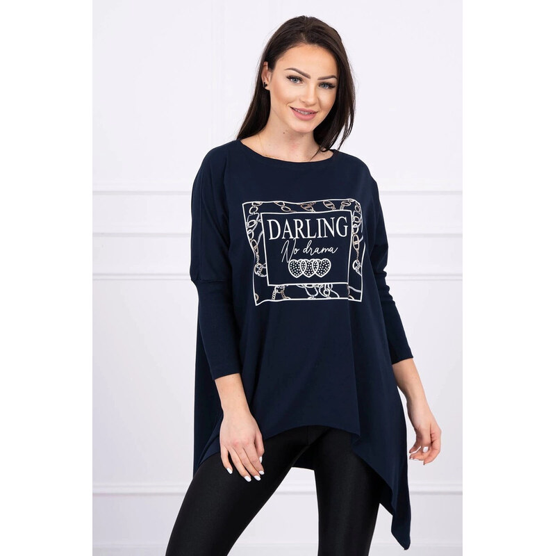 K-Fashion Darling tunika s potiskem námořnická modř S/M - L/XL