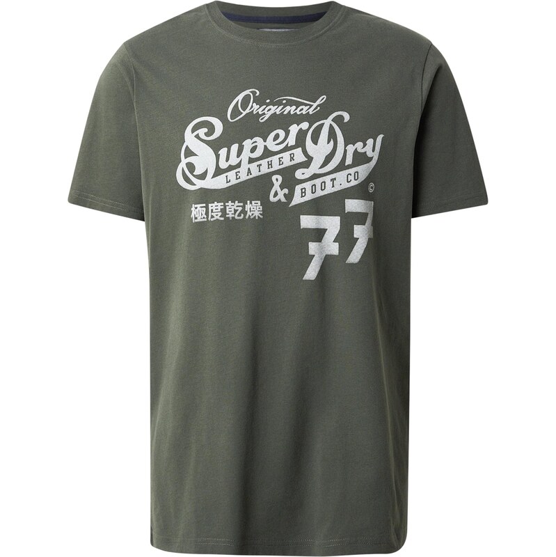 Superdry & Co Tričko Leather & Boot světle šedá / olivová