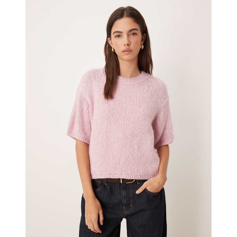 JDY short sleeve knitted jumper in light pink 115517106