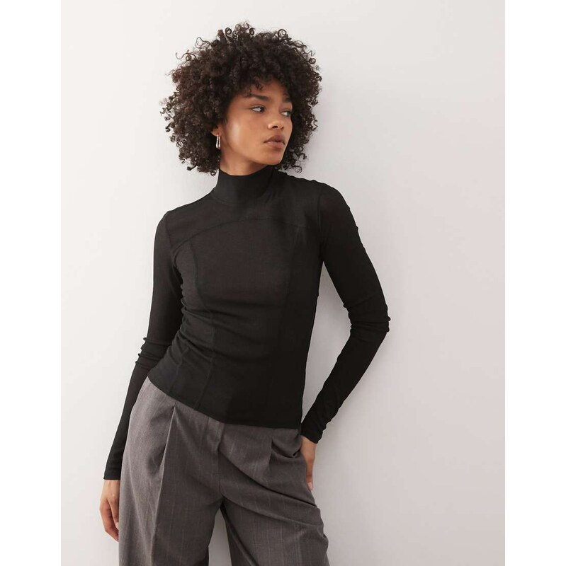 Weekday mesh high neck long sleeve top with contour seam detail in 111201802