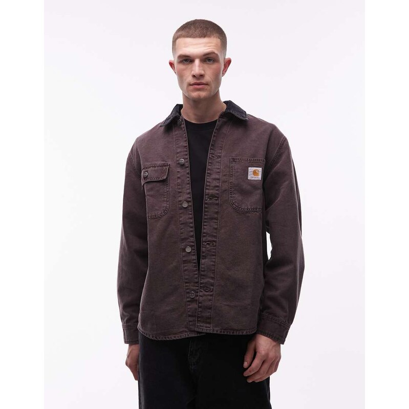 Carhartt WIP mitch canvas jacket in dark brown with cord collar