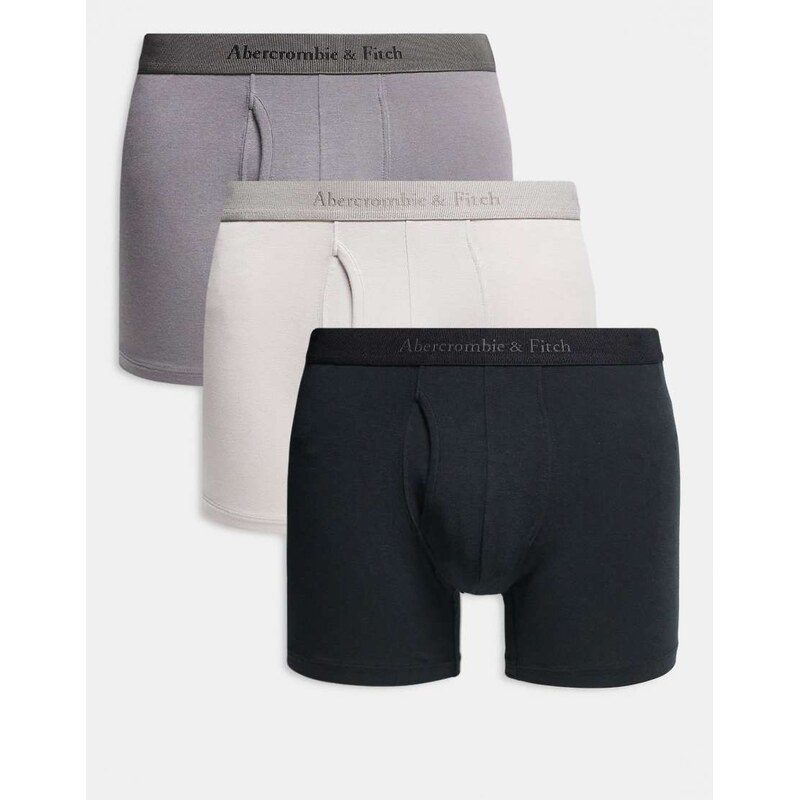 Abercrombie & Fitch 3 pack tonal boxer briefs in beige/grey/black 111201859