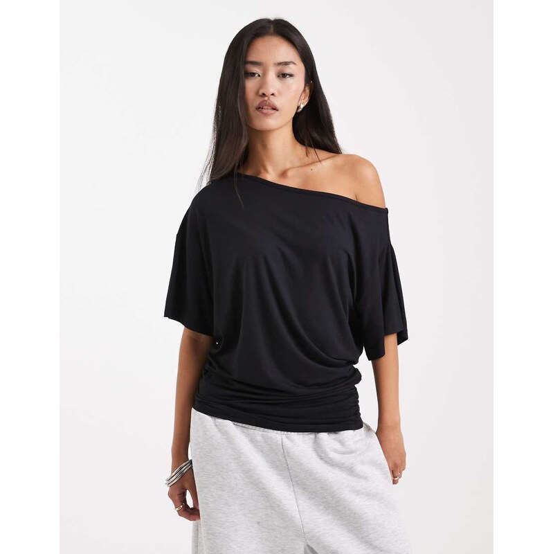 COLLUSION off shoulder drapey top in black