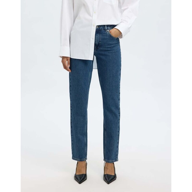 Selected Slim tapered-fit jeans in medium blue denim 115499634