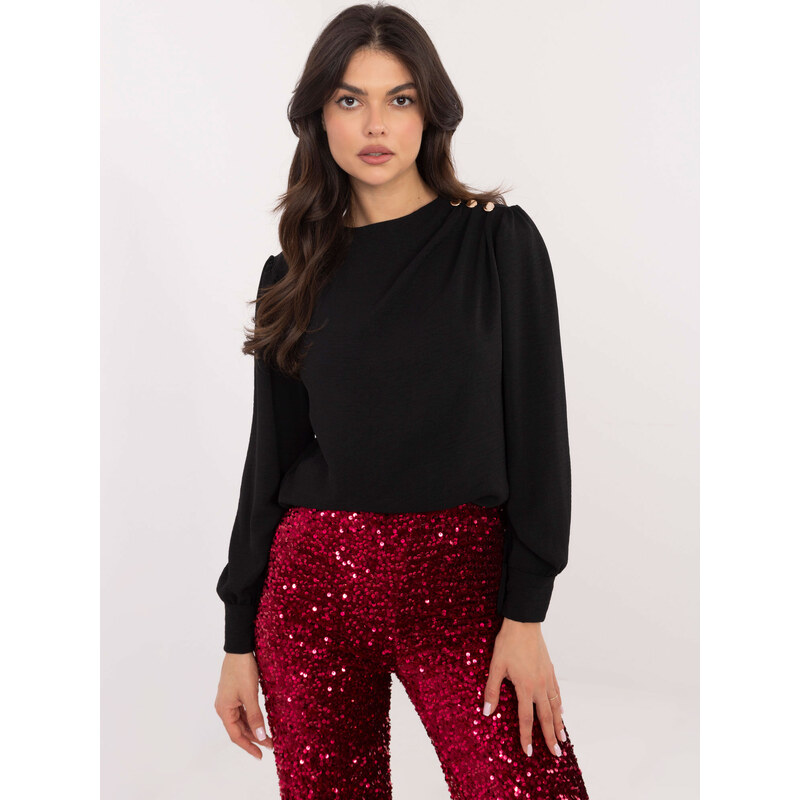 ITALY MODA Černá dámská halenka s řasením MI-BZ-278519-1.40