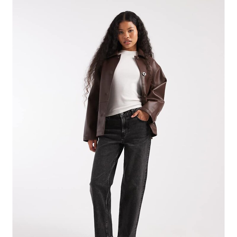 Miss Selfridge Petite straight leg jean in black wash 113261847