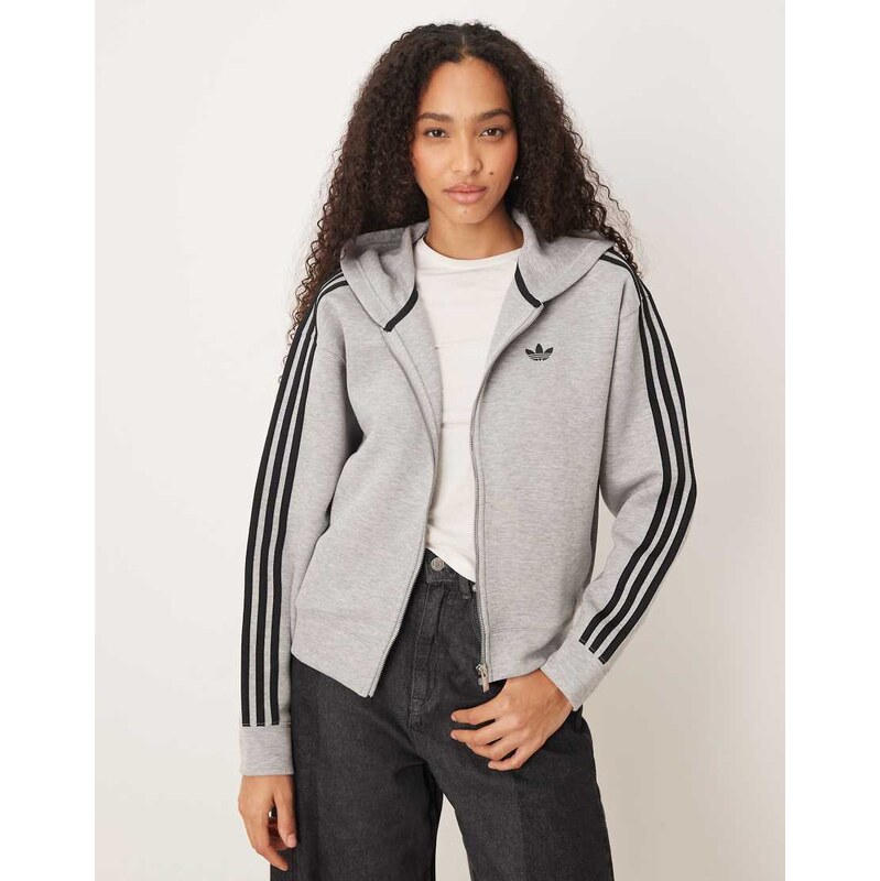 adidas Originals spacer zip through hoodie in grey 111214407