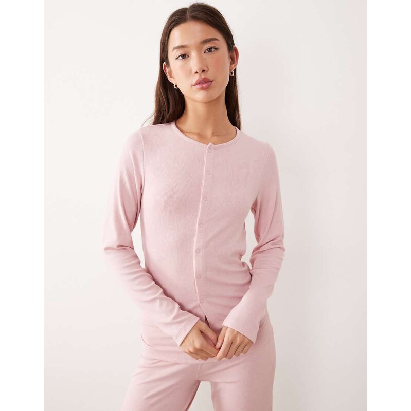 ASOS DESIGN mix & match soft rib button through pyjama cardigan in 115514160