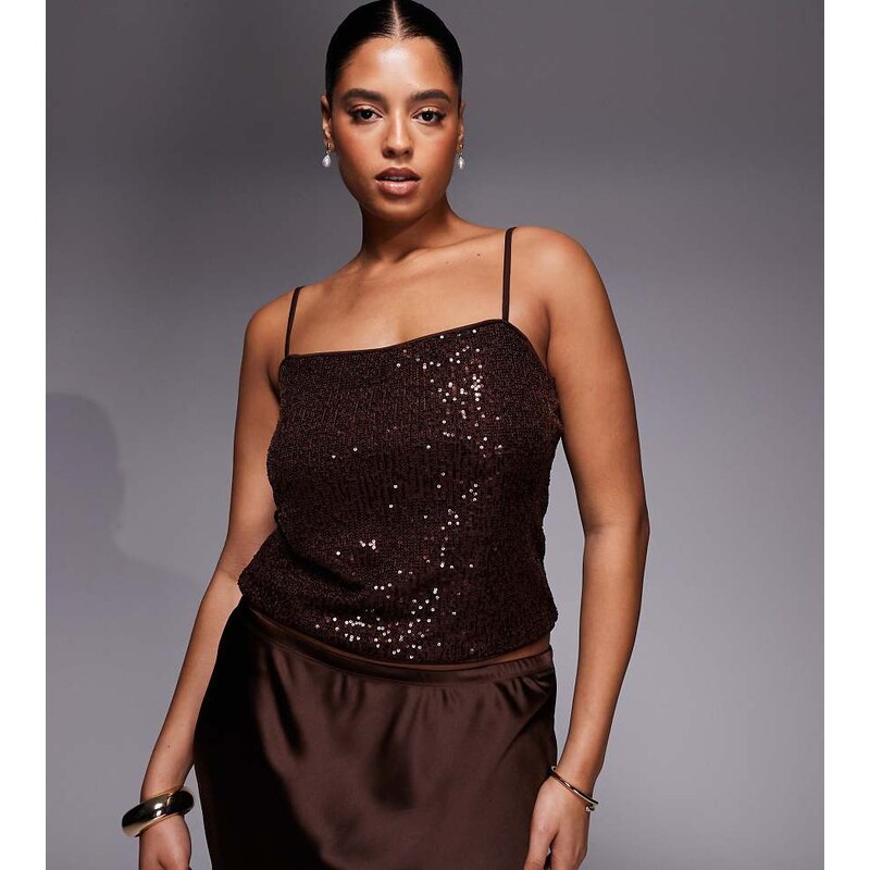 ASOS Curve ASOS DESIGN Curve allover sequin cami top in chocolate 115514330