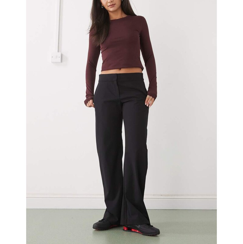Weekday wide leg tailored trousers in black 111220671