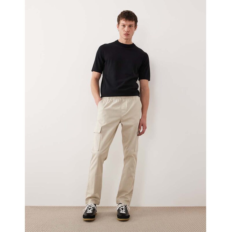 ASOS DESIGN slim pull on cargo trousers in beige-Neutral