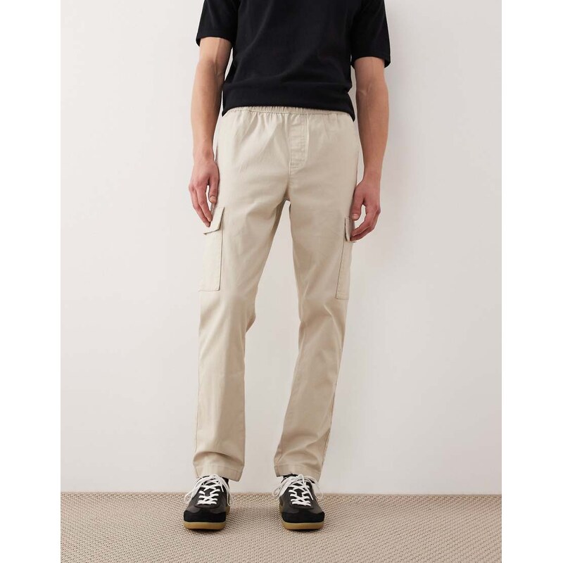 ASOS DESIGN slim pull on cargo trousers in beige-Neutral