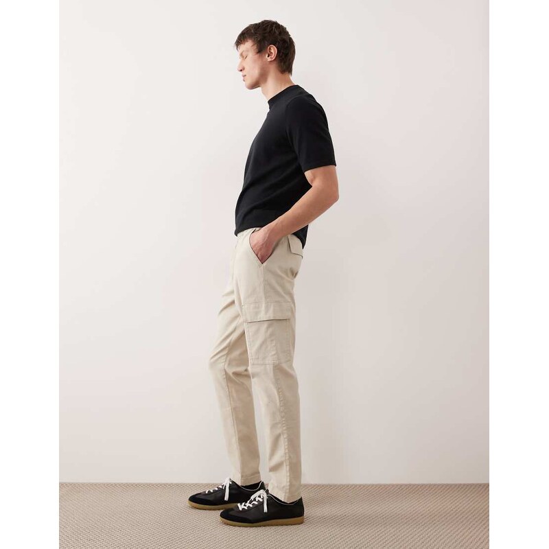 ASOS DESIGN slim pull on cargo trousers in beige-Neutral