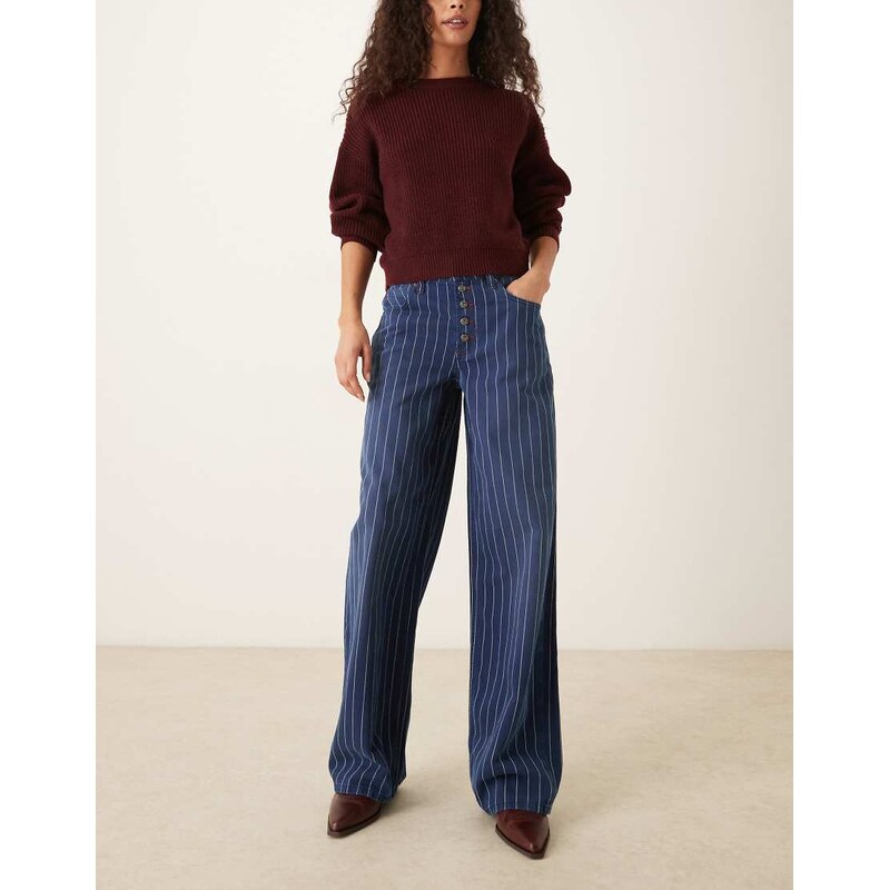 Free People striped nia boyfriend jean in indigo pinstripe-Blue
