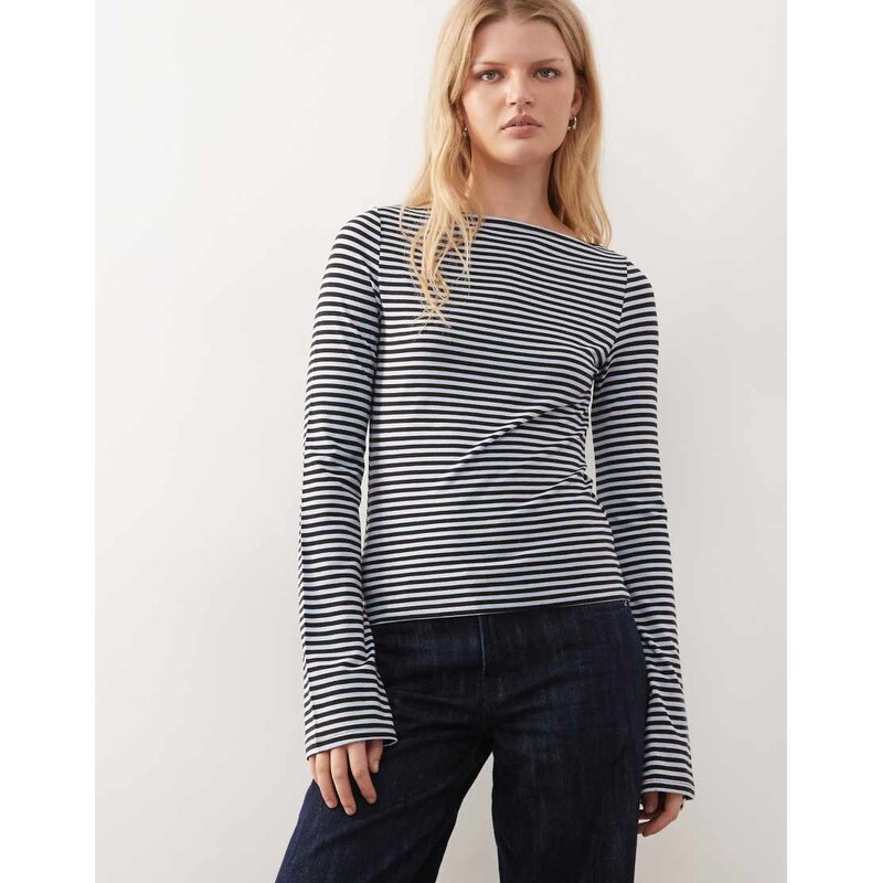 Weekday Annie soft boat neck long sleeve top in chocolate brown