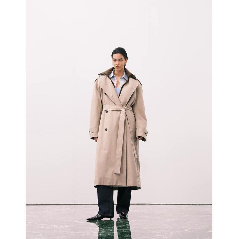 Weekday premium wool trench coat with detachable lining in beige