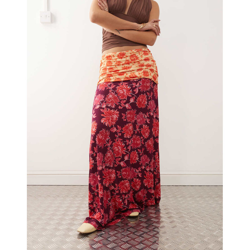 Susmies Susmies flora roll over midaxi skirt in boho floral-Multi 115531922