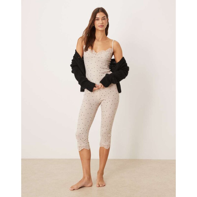 ASOS DESIGN Honey slinky polka dot capri pant pyjama with lace trim in 115516657