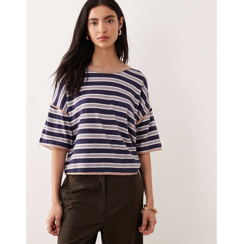Free People clean crop rugby tee in navy combo 111214603