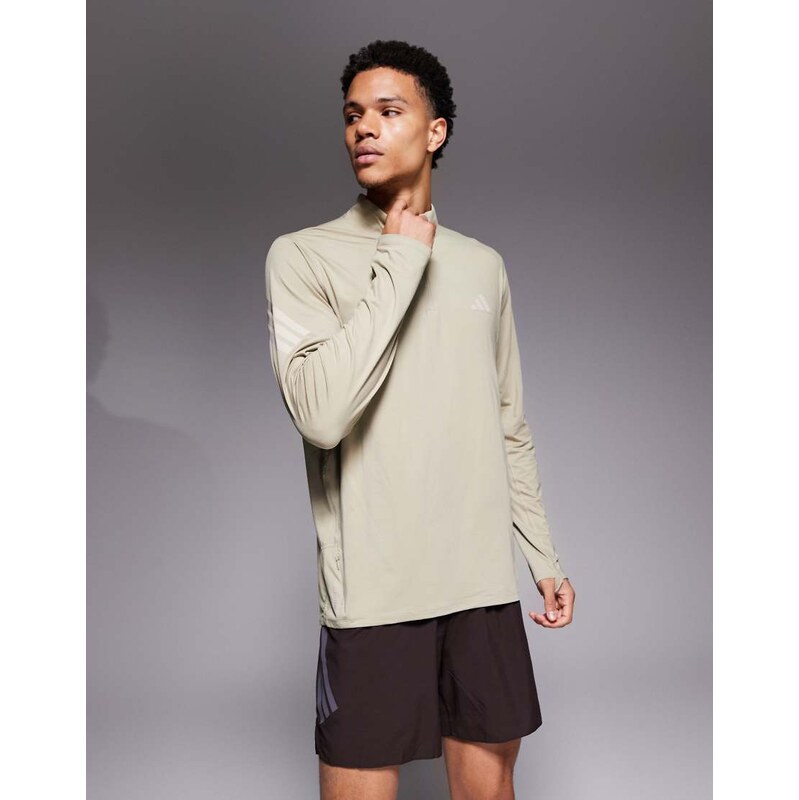 adidas performance adidas Running adi365 1/4 zip top in khaki