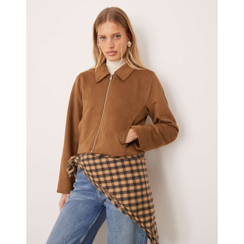 Vila faux suede harrington jacket in light brown 111220676