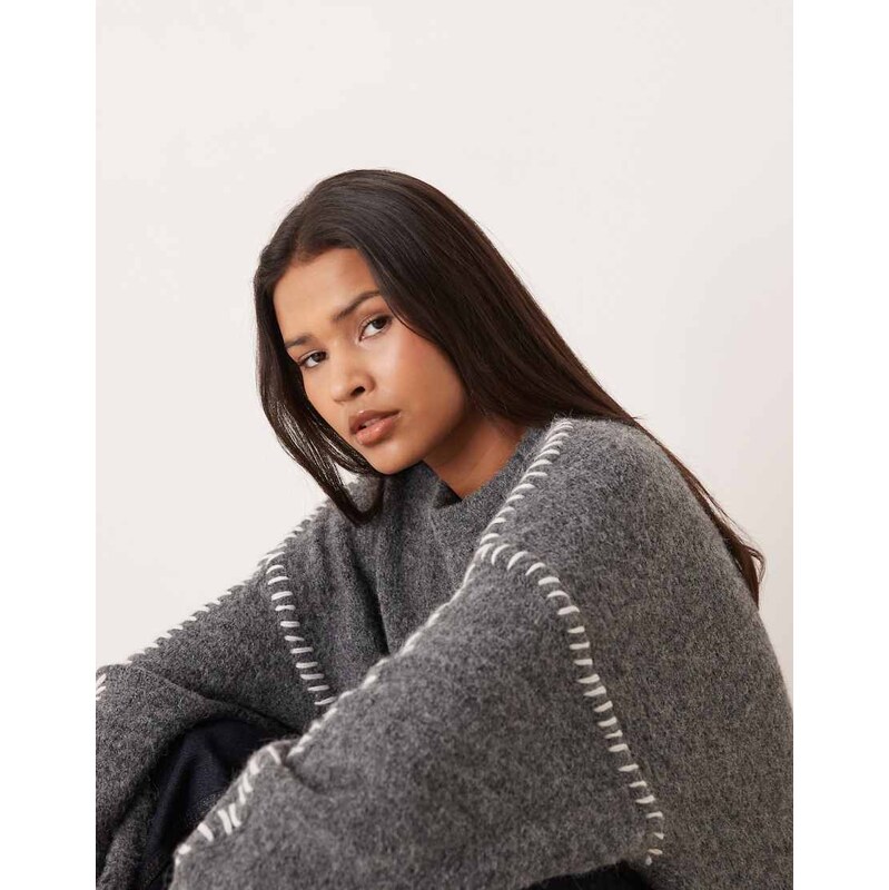 JDY knitted jumper with stich detail in dark grey