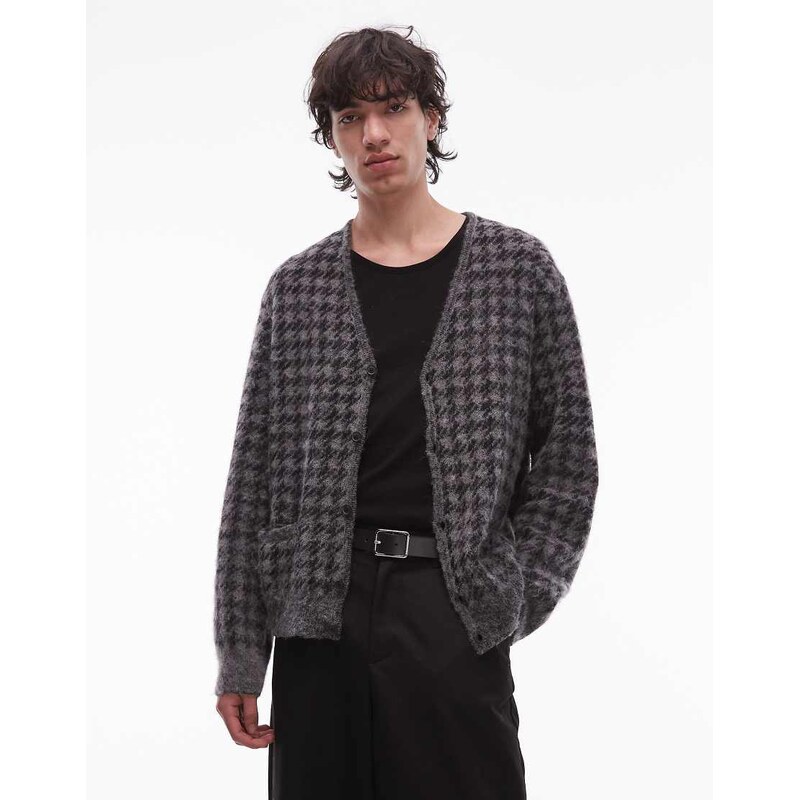 Allsaints zain check cardigan in grey