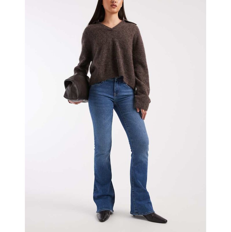 ONLY Phoebe low waist flare jeans in mid blue
