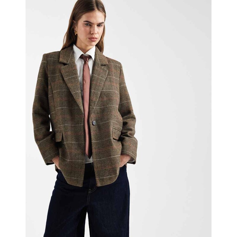 ONLY checked blazer coat in light brown