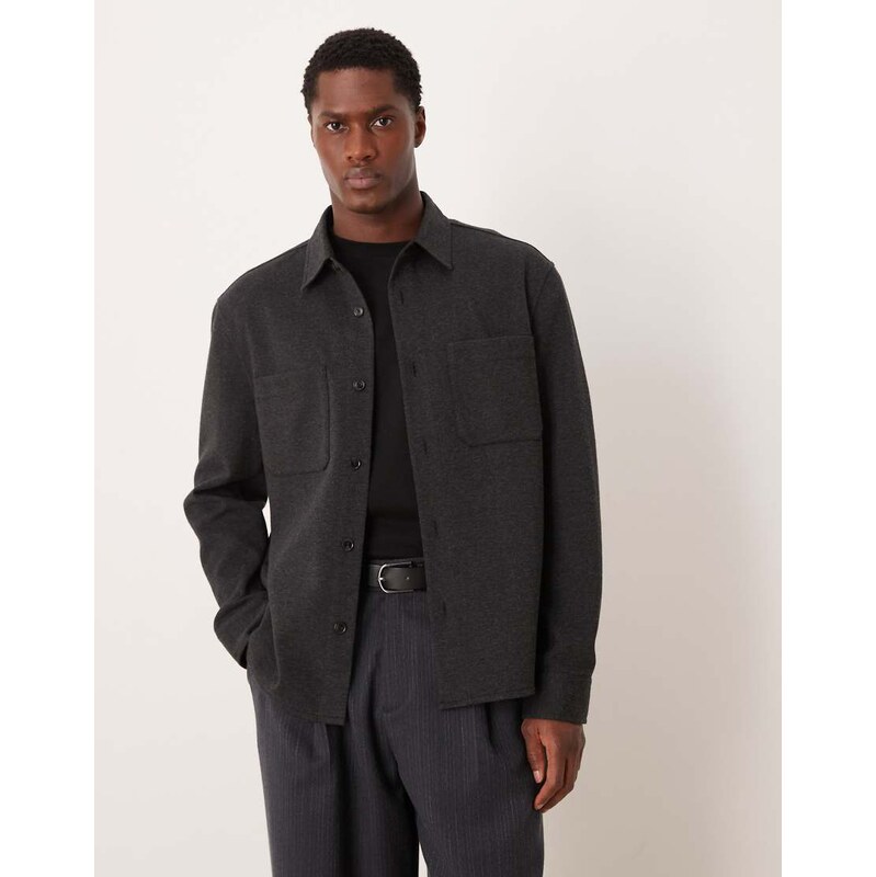 Mango cotton mix shacket in charcoal-Grey