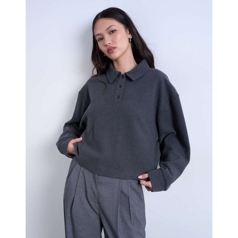Topshop soft touch boxy long sleeve polo co-ord in grey 112321979