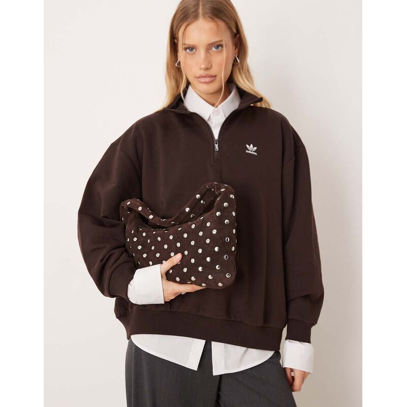 Mango studded 100% suede shoulder bag in chocolate-Brown 111215634