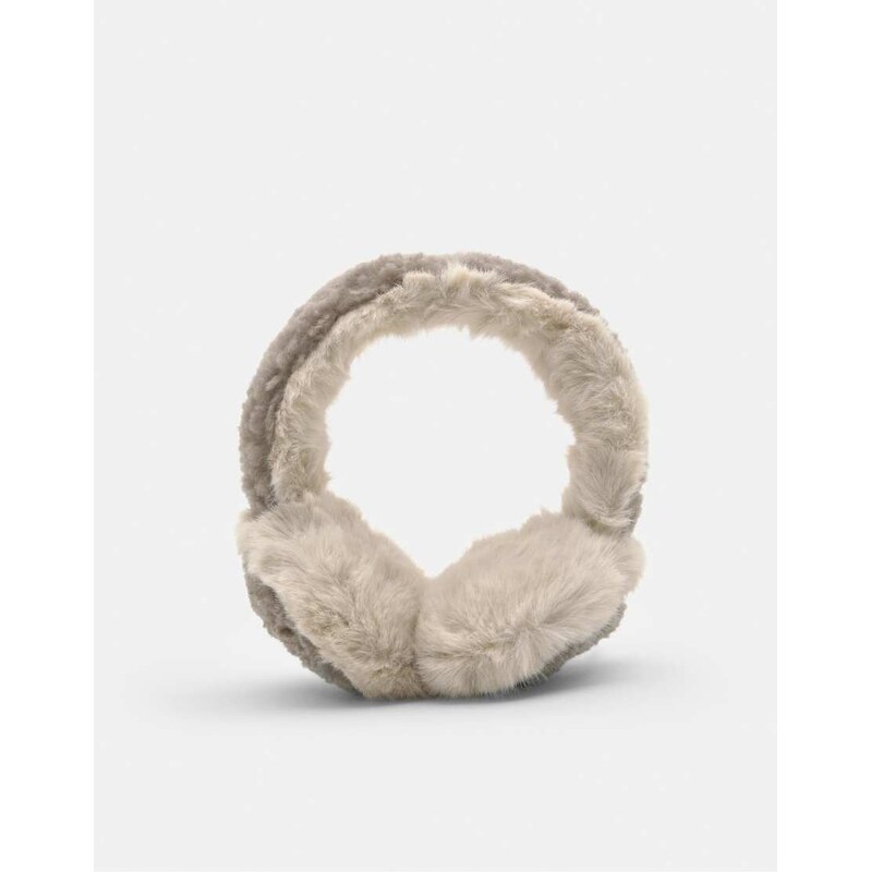 Pull&Bear Contrast faux fur ear muffs in grey 111215643