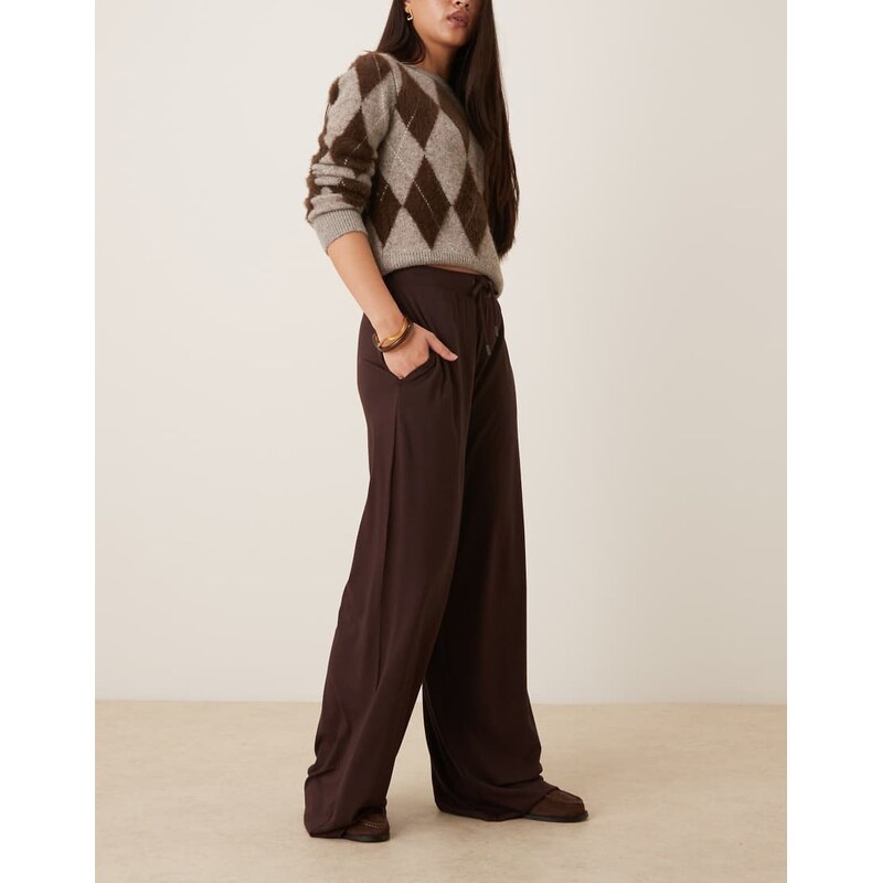 ASOS DESIGN interlock wide leg trouser co ord in brown