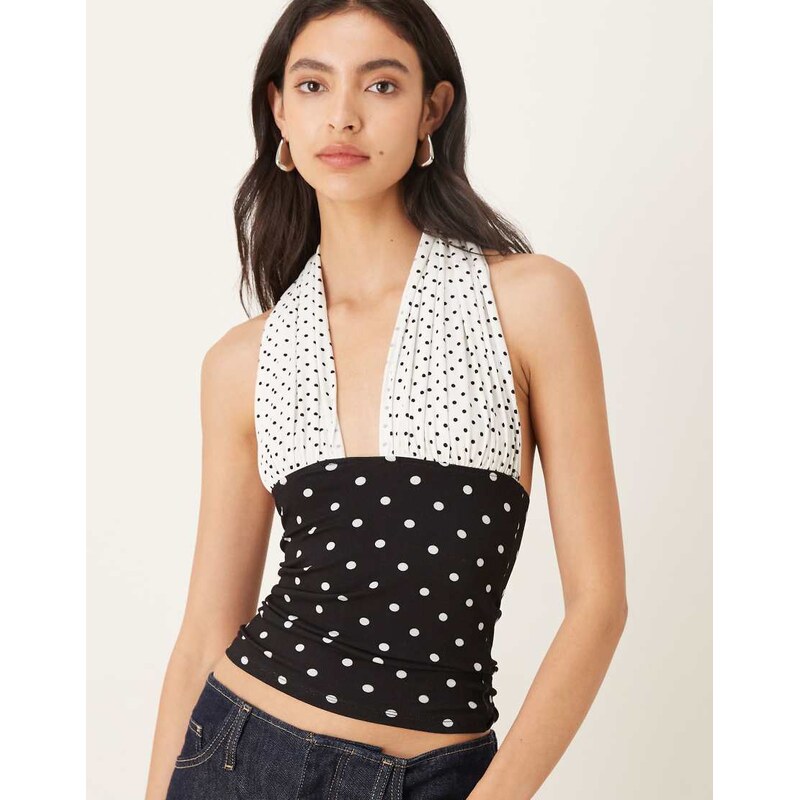 Susmies isabella halterneck tie top in contrast polka dot-Multi