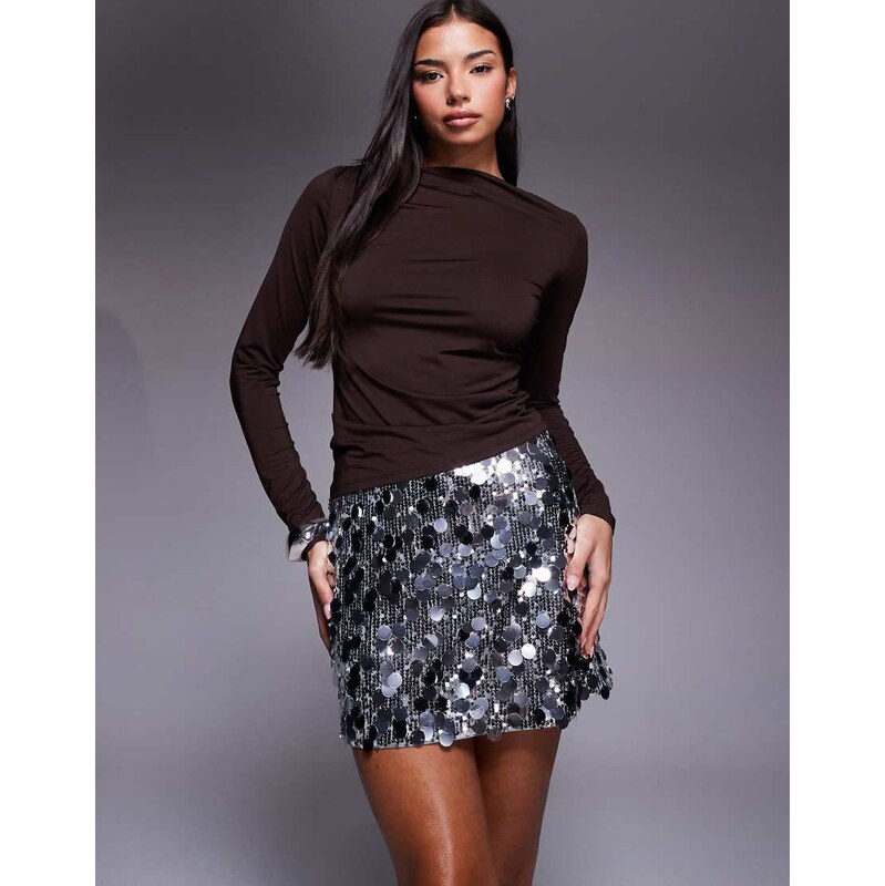 Abercrombie & Fitch ultra high rise scarlett skort in silver sequins 115541623