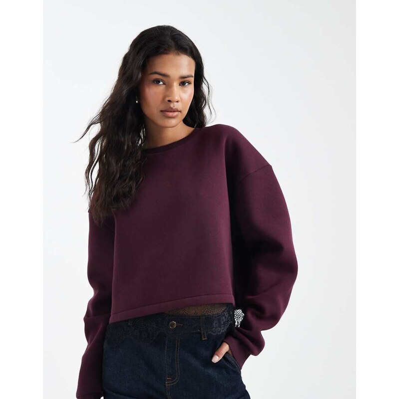 Miss Selfridge lace hem sweatshirt in plum-Purple 111346294